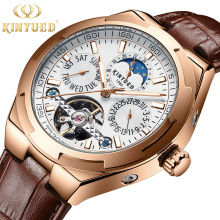 Kinyued J065 Casual Leather Men Tourbillon Watch Chrono Moon Phase Luxury Brand Mechanical Watches